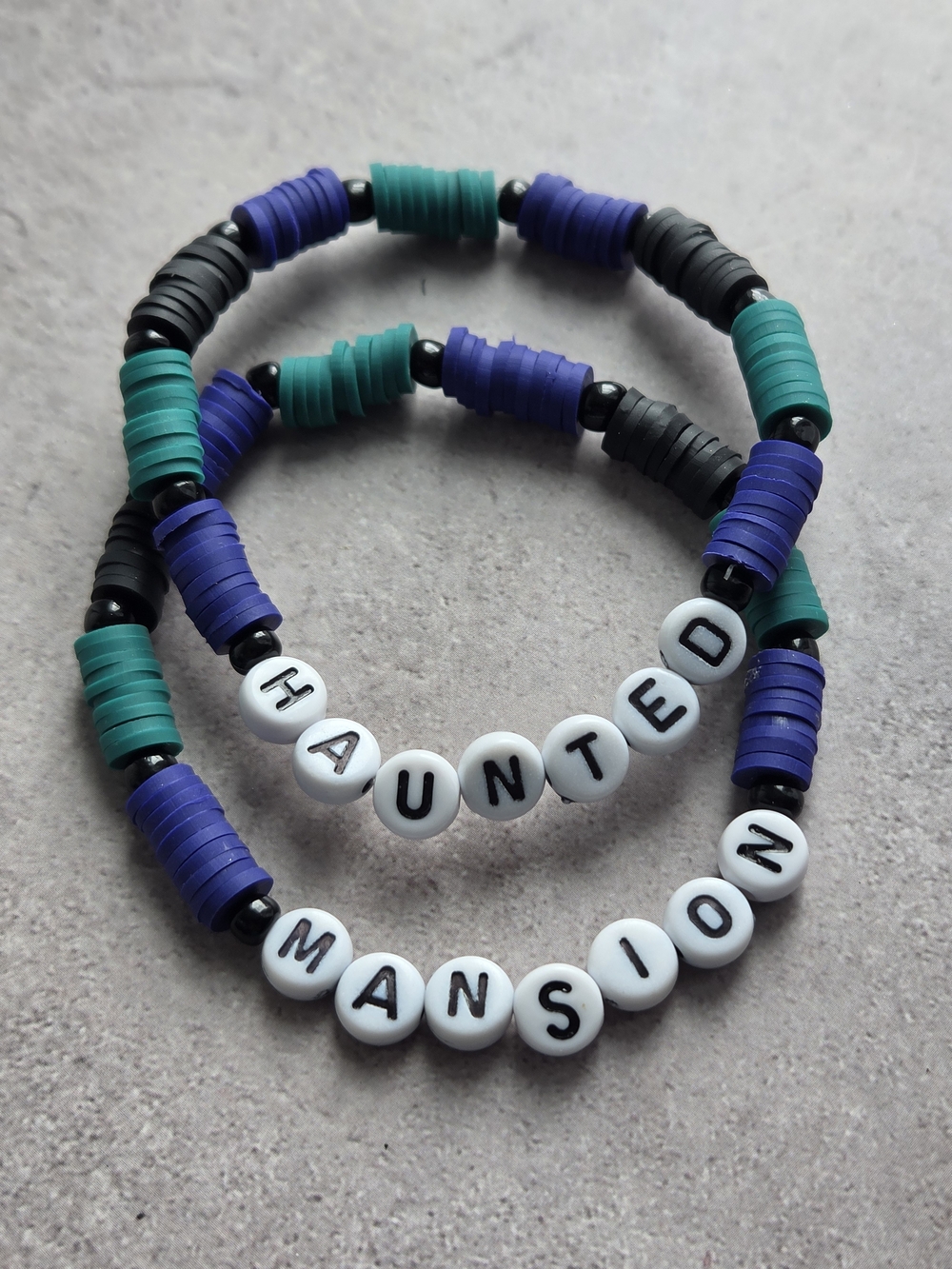 Haunted Mansion Little Word Beaded Stretch Bracelet - Black, Teal & Purple